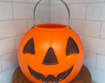 Vintage Large Orange Pumpkin Jack O Lantern Trick or Treat Bucket