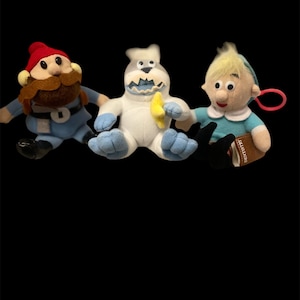Retro 90s Rudolph and The Island of Misfit Toys Beanie Plush Clip On Keychains - Hermie Bumble and Yukon Cornelius
