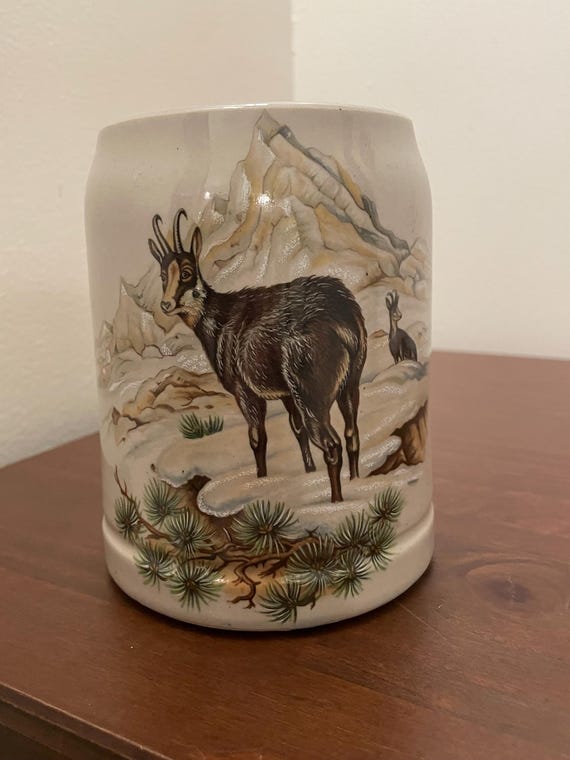 Vintage German Stoneware 0.5 L Beer Mug Mountain Goat/proghorn