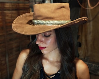 Handmade Leather Cowboy Hat with Real Snakeskin Band – Unique Custom Hat – Example Piece, Made to Order Only