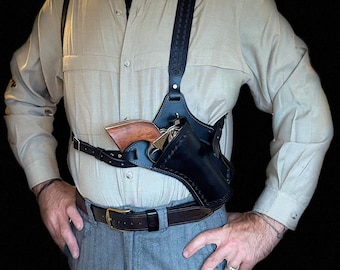 Black leather revolver holster (Tombstone Doc Holliday movie 1993 - replica) - adjustable handmade shoulder holster - western chest holster