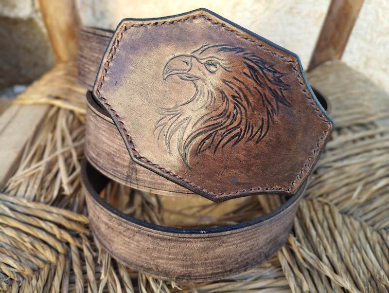 Bird Concho Brown Eagle Motif Belt made in Hong Kong, excellent used condition Unique Handmade Belt With Custom-designed Concho Buckle  main image 2