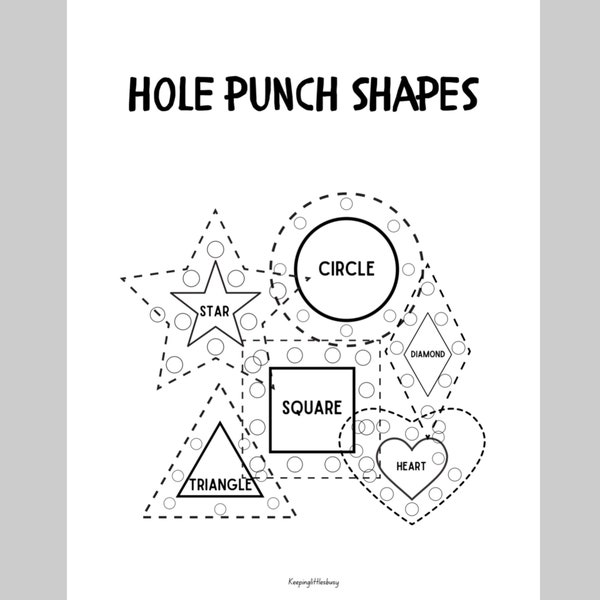 Hole Punch Shapes PDF printable, Preschool Activity, Fine Motor Skills Activity, Learning Activity, Montessori, Shapes, Fine Motor Learning