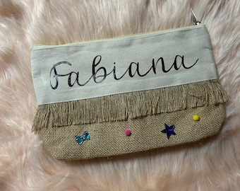 Bolso de mano de yute con flecos personalizable