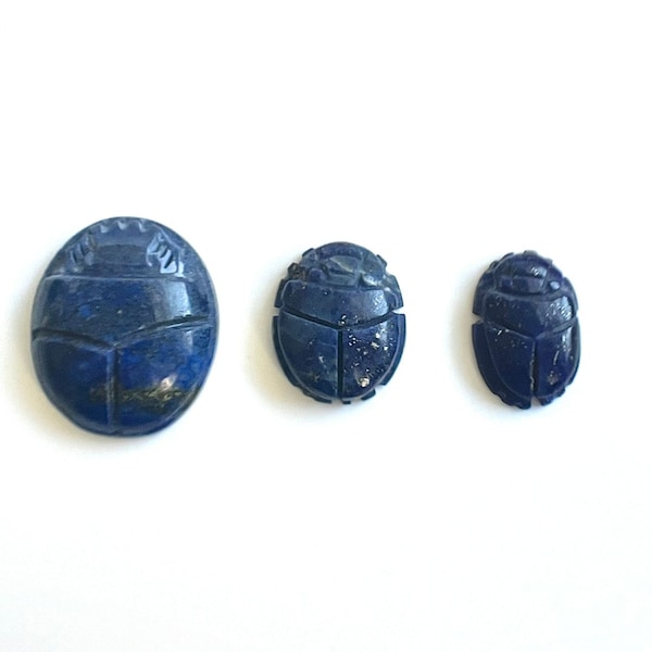 Three Handmade Lapis Lazuli Scarab 3 Pieces Hand-carved Egyptian Stone Beetle Gemstones