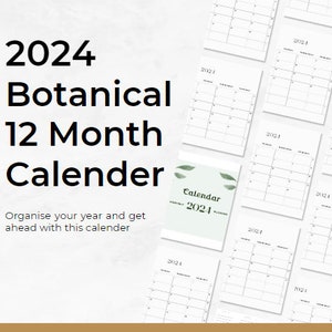 Wall Calendar 2024 Printable Botanical New Year Calendar Simple New Year Calendar Landscape