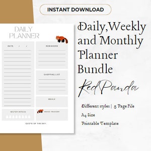Red Panda Themed Printable Planner Red Panda Daily Weekly Yearly Planner Cute Animal Planner Set Bundle