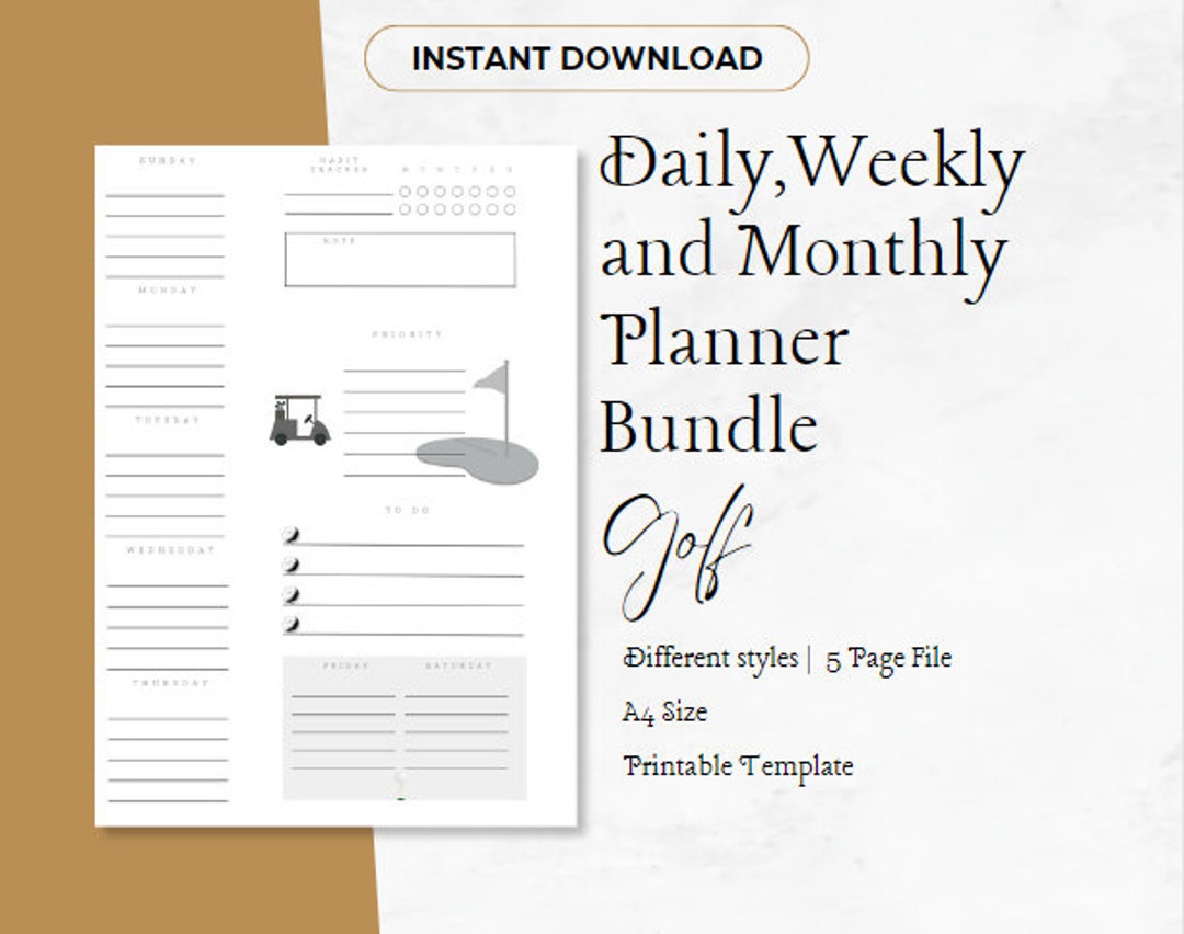 Golf Themed Printable Planner Golf Daily Weekly Yearly Planner Sport ...