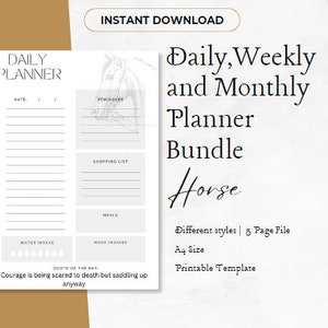 Horse Themed Printable Planner Horse Daily Weekly Yearly Planner Equestrian Planner Set Bundle