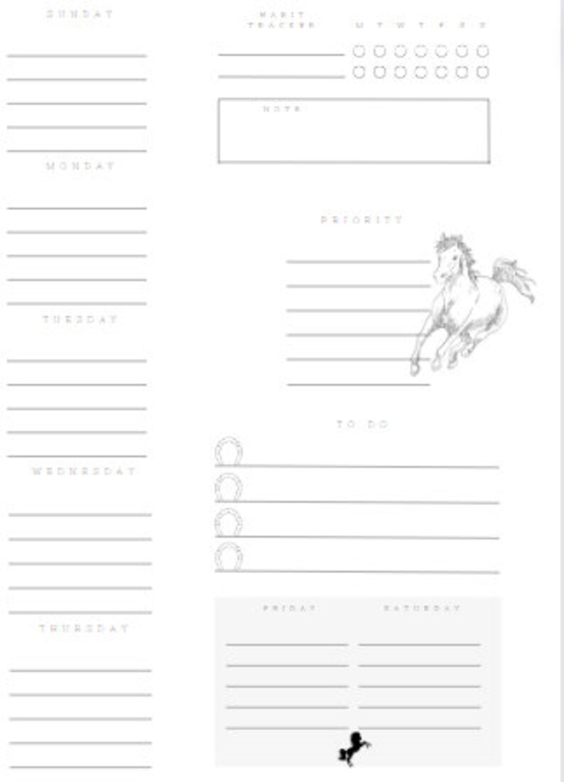 Horse Themed Printable Planner Horse Daily Weekly Yearly Planner ...
