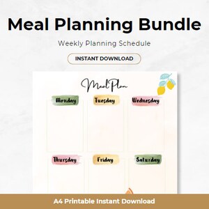 Pakiet Citrus Meal Planning Bundle Organizacja żywności Planer menu Pakiet menu Jasny planer posiłków A4 Szablon Canva