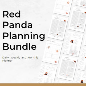 Planificador imprimible con temática de Panda Rojo Planificador anual semanal diario de Panda Rojo Paquete de conjunto de planificadores de animales lindos