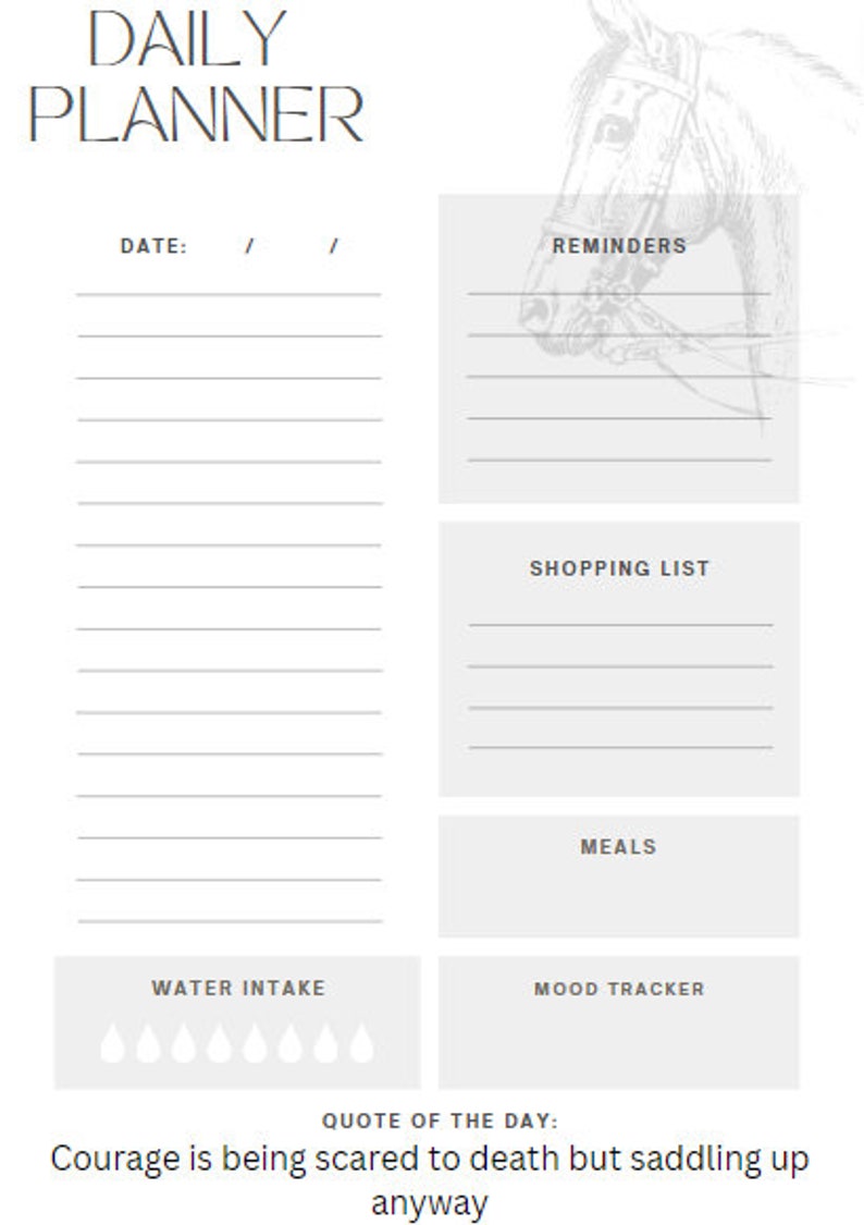 Horse Themed Printable Planner Horse Daily Weekly Yearly Planner ...