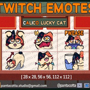 6 japanische Calico Bobtail Kawaii Chibi Lucky Cat Emotes für Twitch, Discord, Youtube & Stream