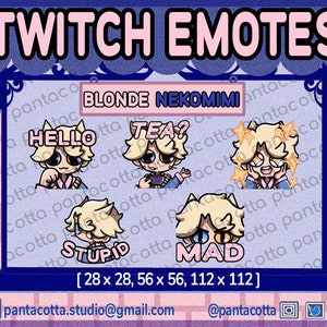 5  Thai Blonde Nekomimi Chibi Lucky Cat Emotes for Twitch, Discord, YouTube & Stream