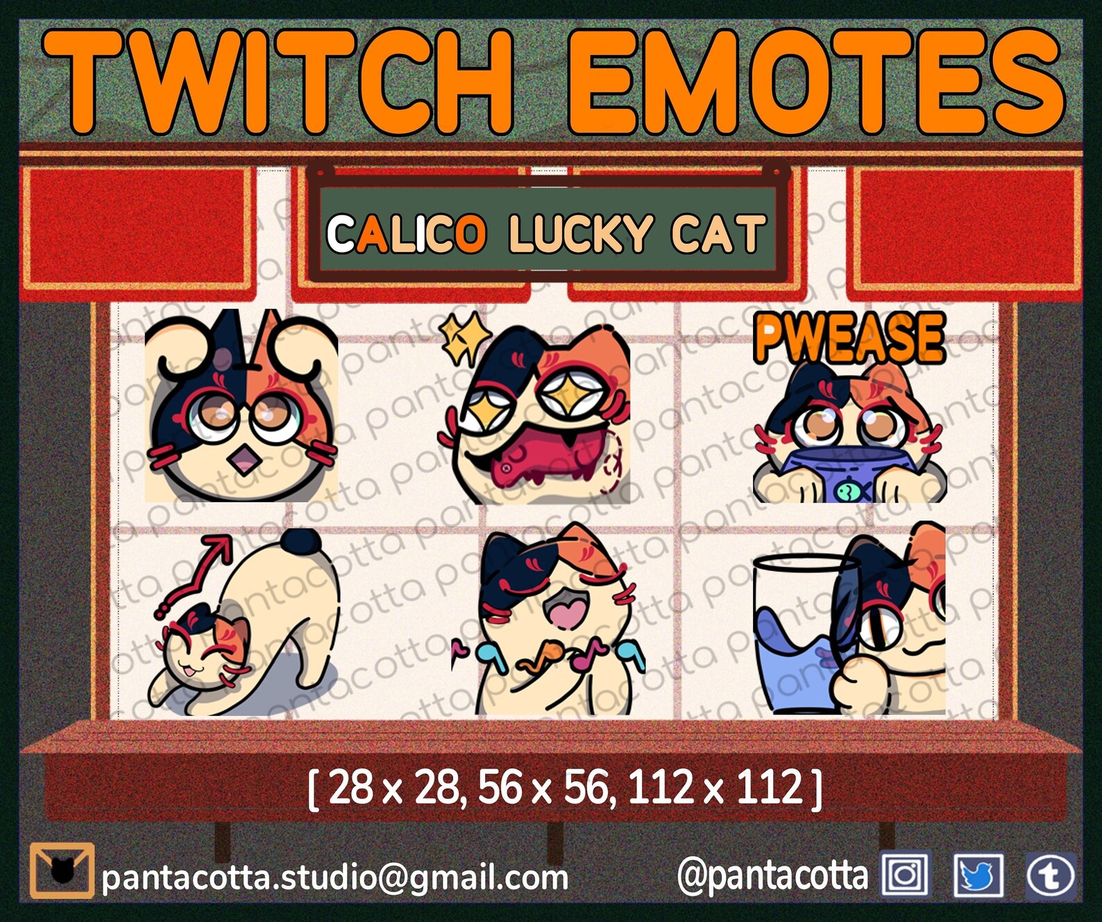 6 Japanese Calico Bobtail Kawaii Chibi Lucky Cat Emotes for - Etsy