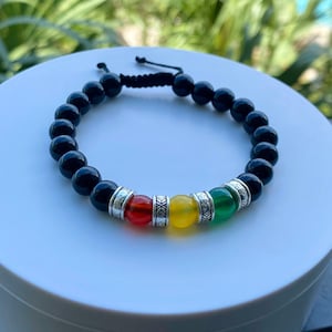 Unique Handmade Rasta Stone Bead Bracelet for Men