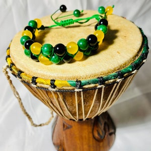 Handmade Jamaica Flag Colors Natural Stone Bracelet