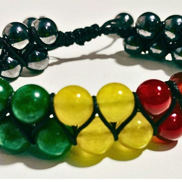 Bracelet de perles en pierre naturelle Rasta de la Jamaïque fait à la main