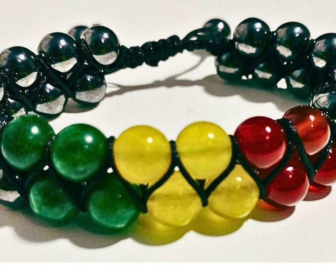 Handmade Jamaica Rasta Natural Stone Bead Bracelet