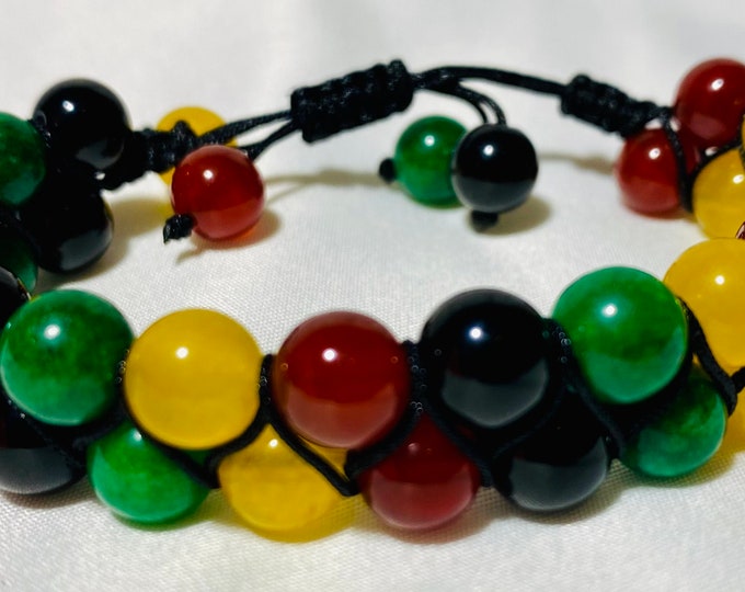 Handmade Jamaica Rasta Natural Stone Bead Bracelet