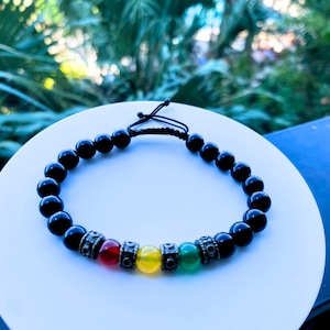Handmade Jamaica Rasta Natural Stone Bead Bracelet For Him