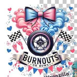 Gender Reveal Clipart PNG, Burnouts of Bows Design, Pink en Blue Smoke Tire Clipart, Gender Reveal Party digitale download, Racing thema