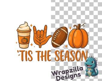 ASL I Love You Fall Clipart PNG, ’Tis the Season Football Pumpkin Latte, Deaf Art