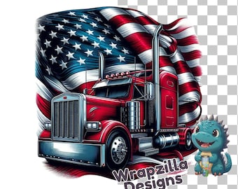 Patriotic Semi Truck PNG: American Flag Sublimation Design