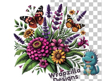 Wildflower Butterfly PNG: Spring Garden Bouquet, Sublimation Design (Digital Download)