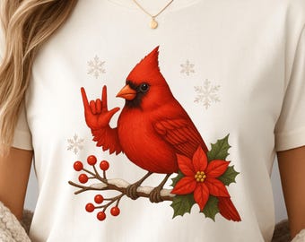 Cardinal Christmas PNG: ASL I Love You Sign, Winter Holiday Clipart (Digital Download)