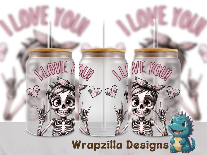 Fall Halloween ASL Ily 16oz Frosted Glass Sublimation Design Wrap PNG