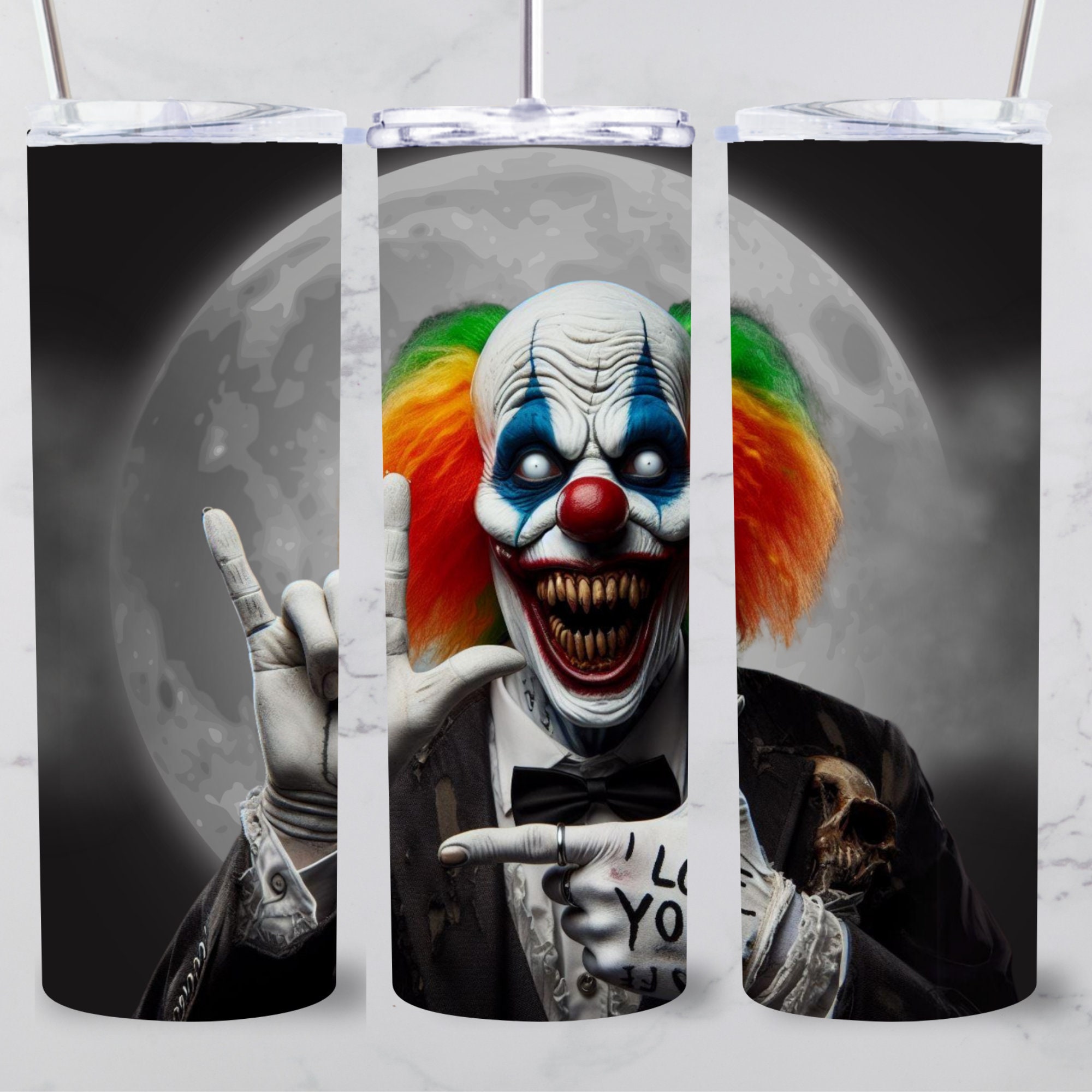 ASL Tumbler Wrap American Sign Language Ily Scary Clown 20oz Skinny ...