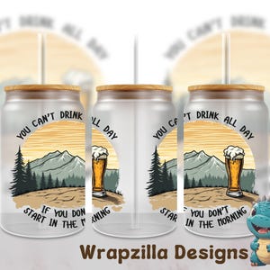 Emballage en verre pour canette de verre de 16 oz de bière de montagne, emballage en verre de café glacé pour camping amusant, sublimation et UV-DTF, cadeau de randonnée en plein air, amateur de bière