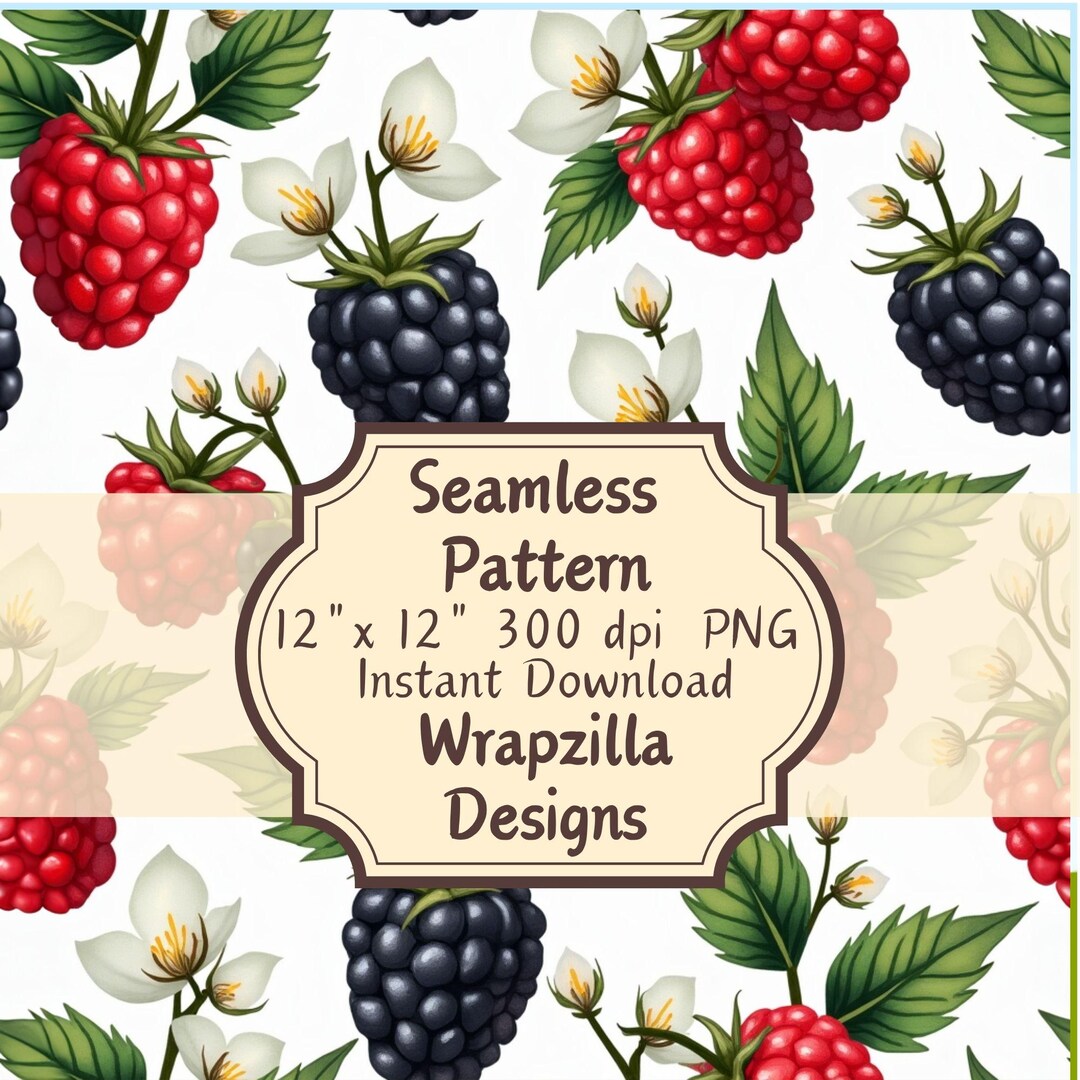 Berry Seamless Pattern PNG, Raspberry Blackberry Floral Print With ...
