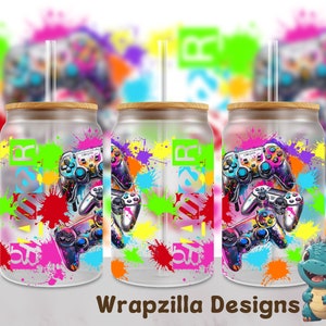 Envoltura de vidrio esmerilado de 16 oz con diseño de sublimación PNG para videojuegos, descarga instantánea uv dtf, controladores de videojuegos, regalo para jugadores