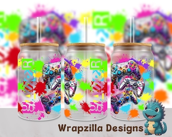 Video Game Controller 16oz Glass Can Wrap: Sublimation PNG (Digital Download)