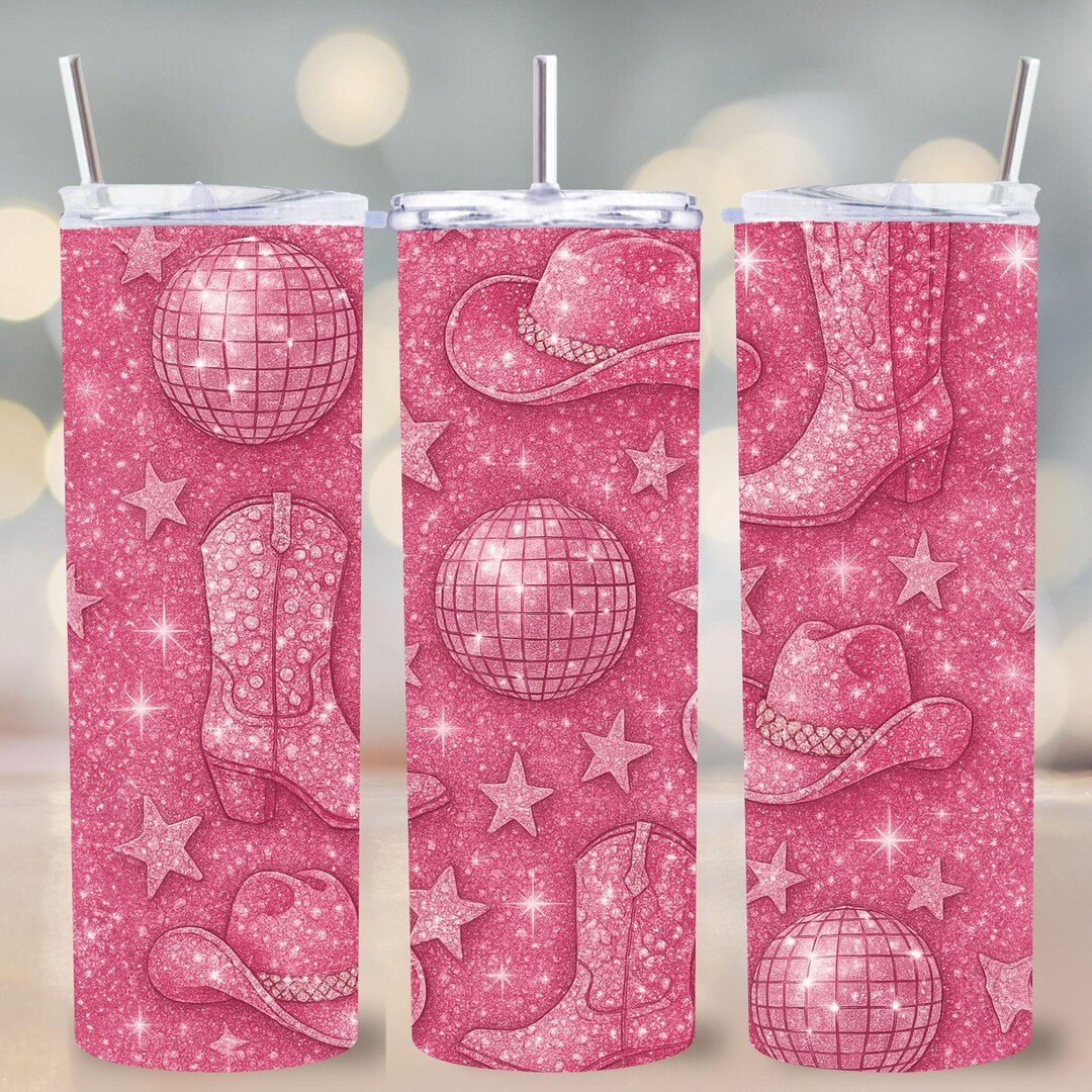 Disco Cowgirl Tumbler Wrap PNG, Pink Glitter Western 20 Oz Skinny ...
