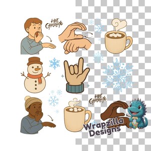 ASL Hot Chocolate Clipart PNG, Winter Sign Language, I Love You Hand Sign, Snowflake Cocoa Mug Clipart, Inclusive Christmas Digital Art