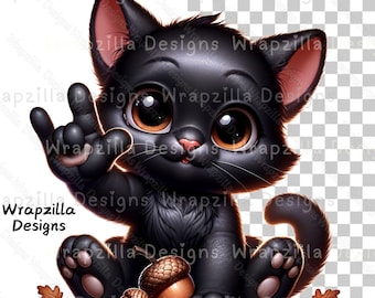 Black Cat ASL 'I Love You' Clipart: Halloween PNG (Digital Download)