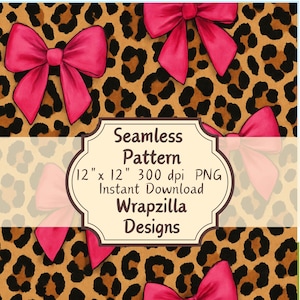 Leopard and Pink Bow Seamless Pattern: Girly Animal Print (PNG Digital Paper)