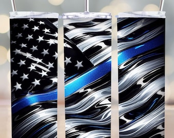 Blue Line American Flag Tumbler Wrap: stampa a sublimazione sottile da 20 oz (download digitale PNG)