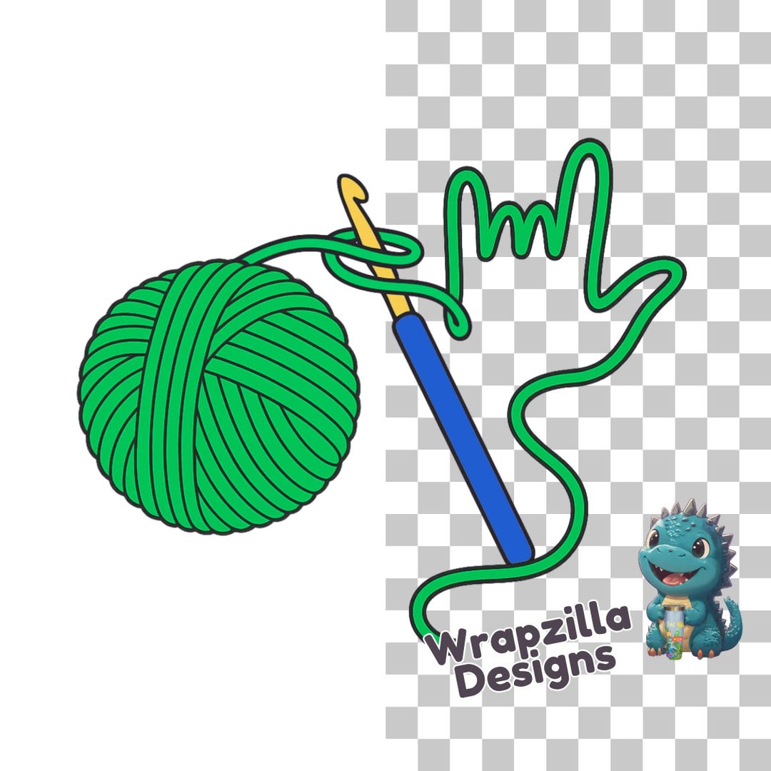 ASL I Love You Sign Yarn Clipart PNG, Crochet Hook With Green Yarn Ball ...