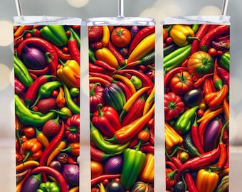 Hot Pepper Tumbler Wrap PNG: Spicy Vegetable Sublimation Design (20 oz Skinny) (Digital Download)