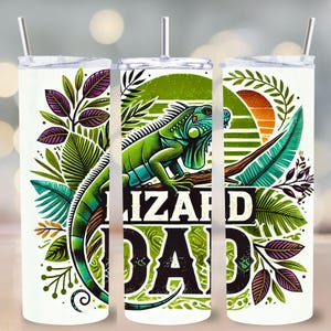 Lizard Dad Tumbler Wrap PNG, 20 oz Skinny Tumbler Sublimation, Reptile Lover Gift, Iguana Jungle Design, Digital Download, Pet Owner Wrap
