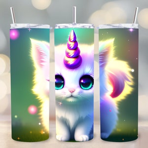 Cat Unicorn Tumbler Wrap: Kitten Sublimation Design (20oz Skinny, PNG Digital Download)