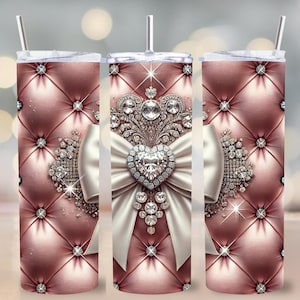 Coquette Diamond Bow 20 oz beker wrap, blush roze luxe beker png, glamour gewatteerd ontwerp, elegant cadeau, digitale download, voor haar, moeder