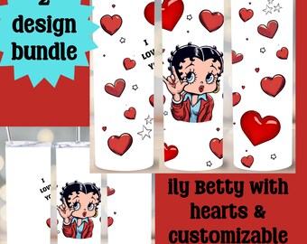 ASL I Love You Tumbler Wrap: Betty Boop, Hearts (PNG Digital Download)