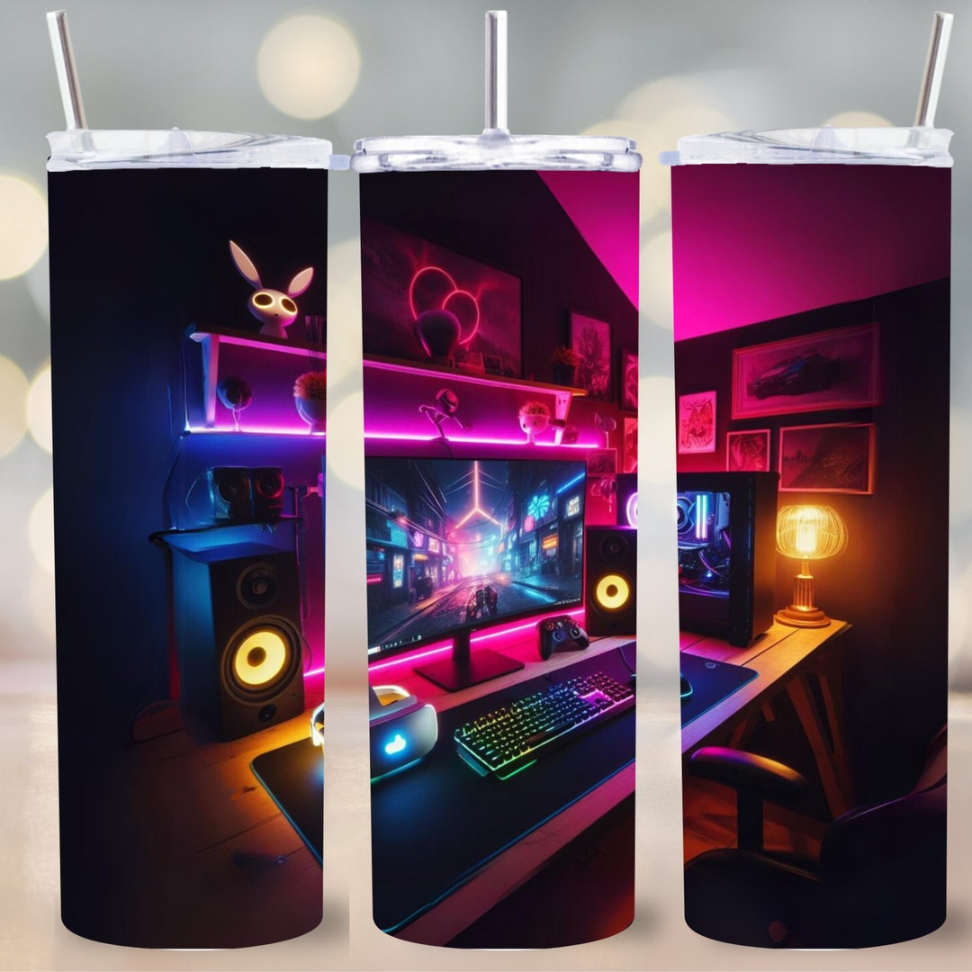Computer Tumbler Wrap VR Headset Gamer PC Art 20oz Skinny Sublimation ...