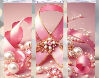 Pink Ribbon Tumbler Wrap, Breast Cancer Awareness Design (Digital Download)